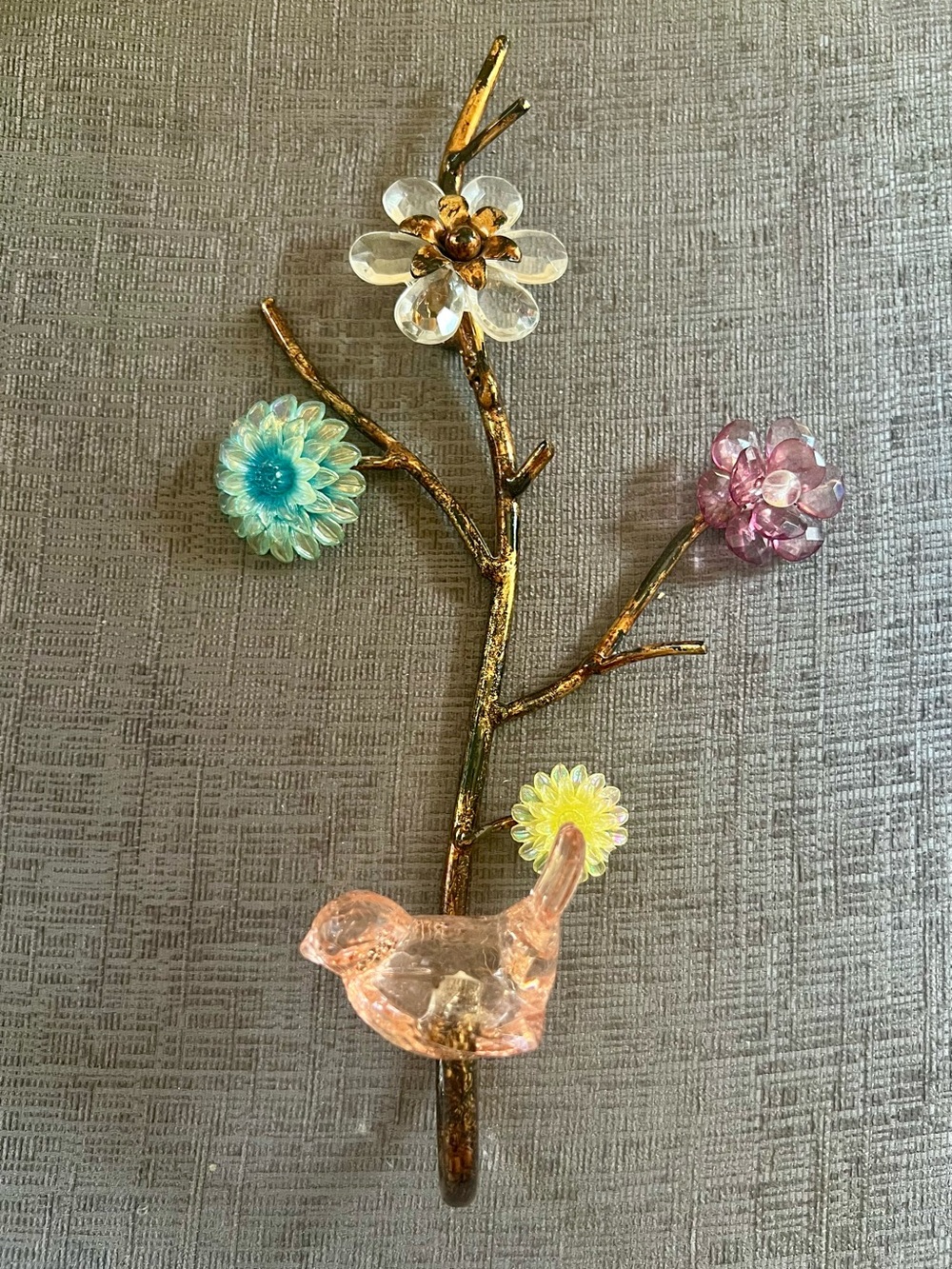 Whimsical Pier 1 Flowers & Bird Decorative Wall Hook Cottagecore Boho